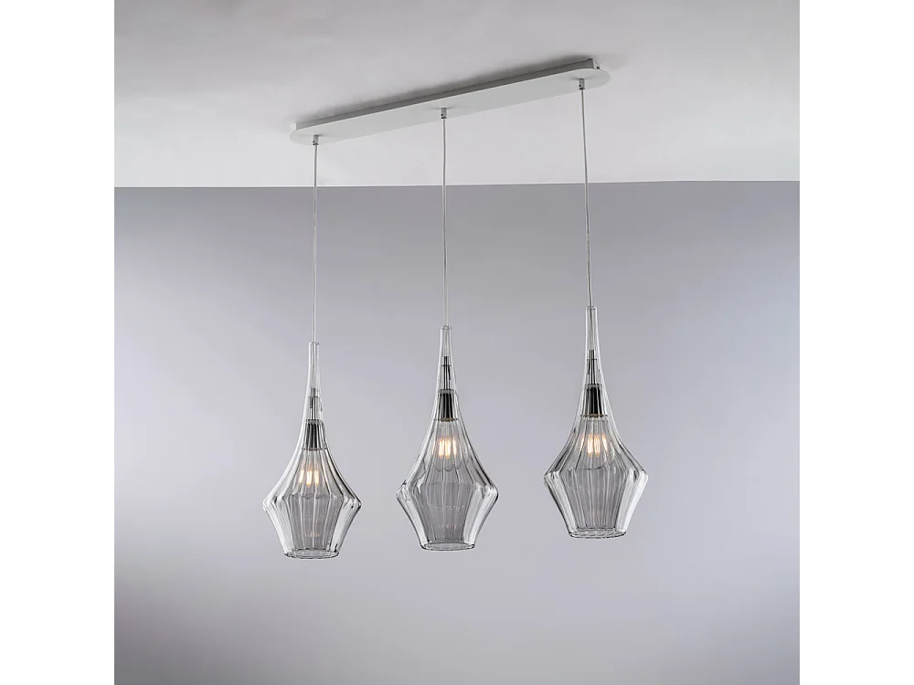 Zeus - IJzeren rail met pyrexgrijs glas 3 lichts L.75 X 10 - BL270-BIN3-GR