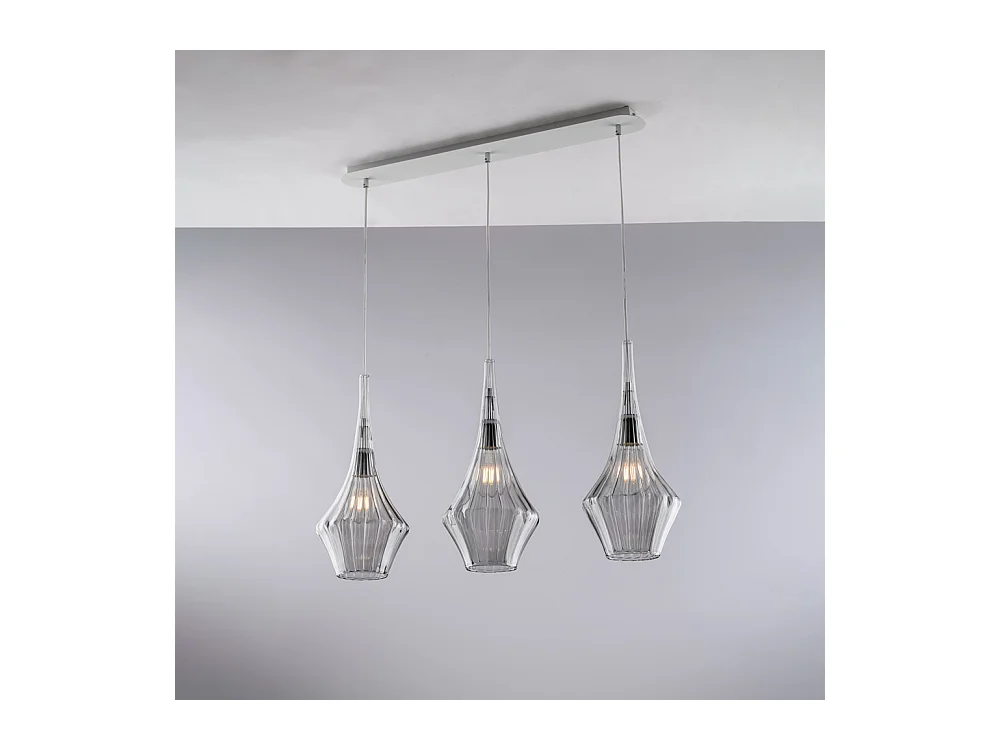 Zeus Rail en fer avec verre gris pyrex 3 lumières L.75 X 10 BL270-BIN3-GR