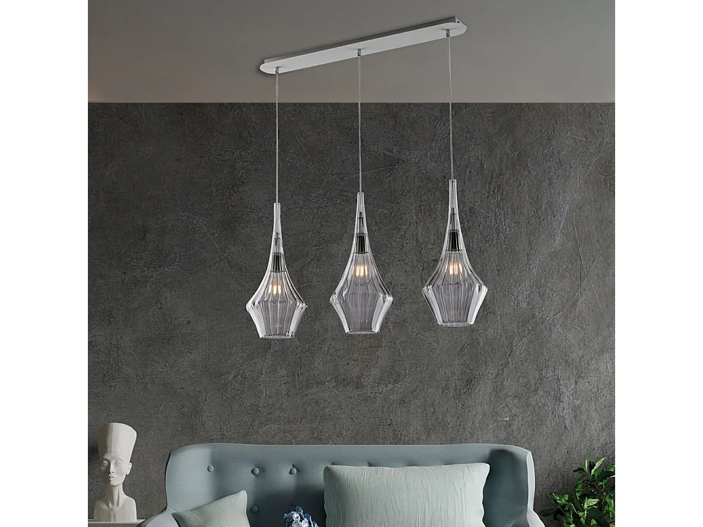 Zeus Rail en fer avec verre gris pyrex 3 lumières L.75 X 10 BL270-BIN3-GR