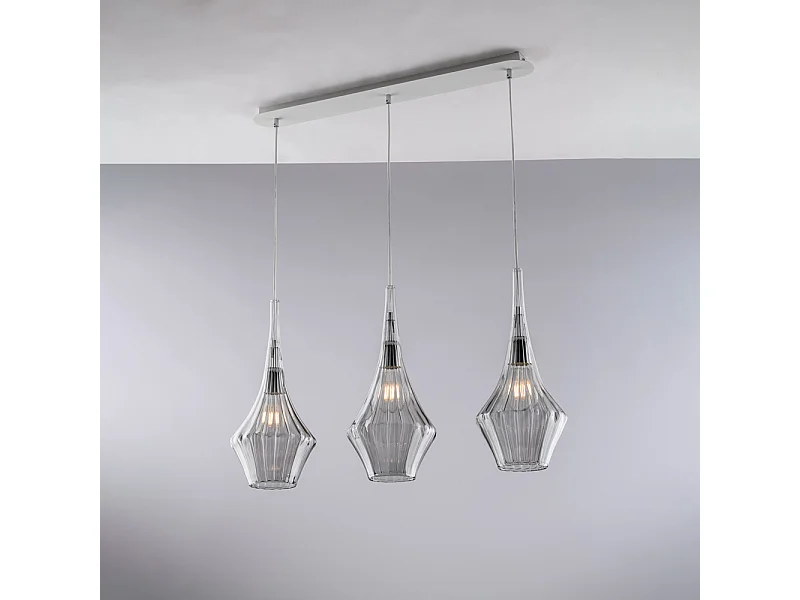 Zeus - IJzeren rail met pyrexgrijs glas 3 lichts L.75 X 10 - BL270-BIN3-GR