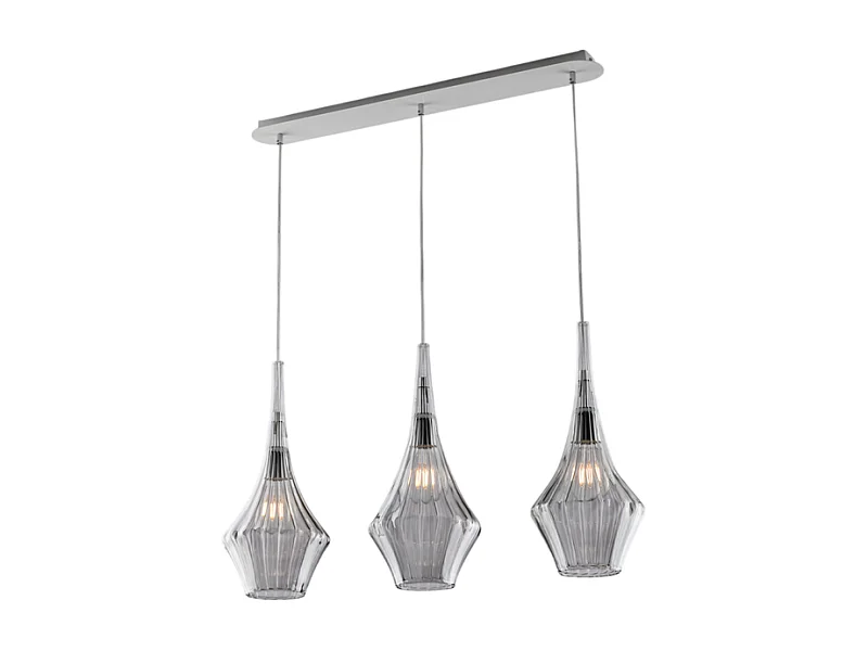 Zeus - IJzeren rail met pyrexgrijs glas 3 lichts L.75 X 10 - BL270-BIN3-GR