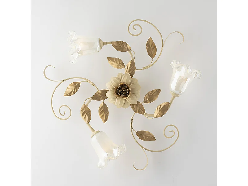 Cesto - Ivoor gebeitst gelakt ijzeren plafondlamp 3 lichts H.17 - Ø56 - BL274-PL3-AV