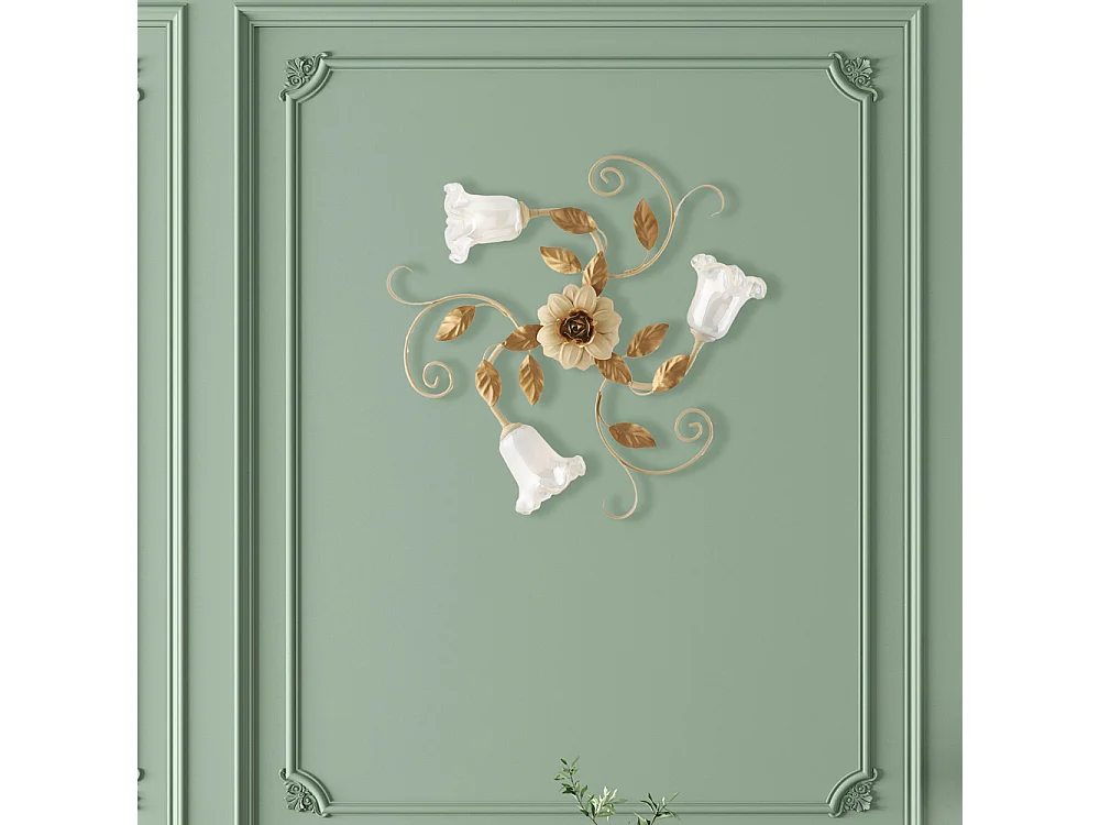 Cesto - Ivoor gebeitst gelakt ijzeren plafondlamp 3 lichts H.17 - Ø56 - BL274-PL3-AV