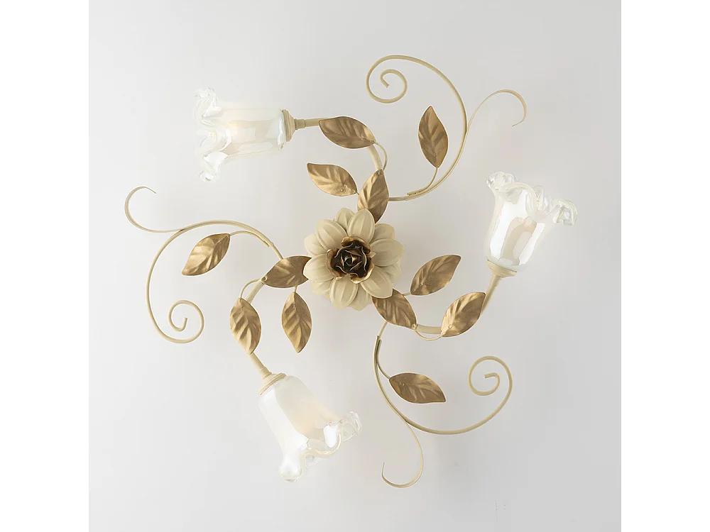 Cesto - Deckenleuchte aus elfenbeinfarben gebeiztem und lackiertem Eisen, 3 Lichter, H.17 - Ø56 - BL274-PL3-AV