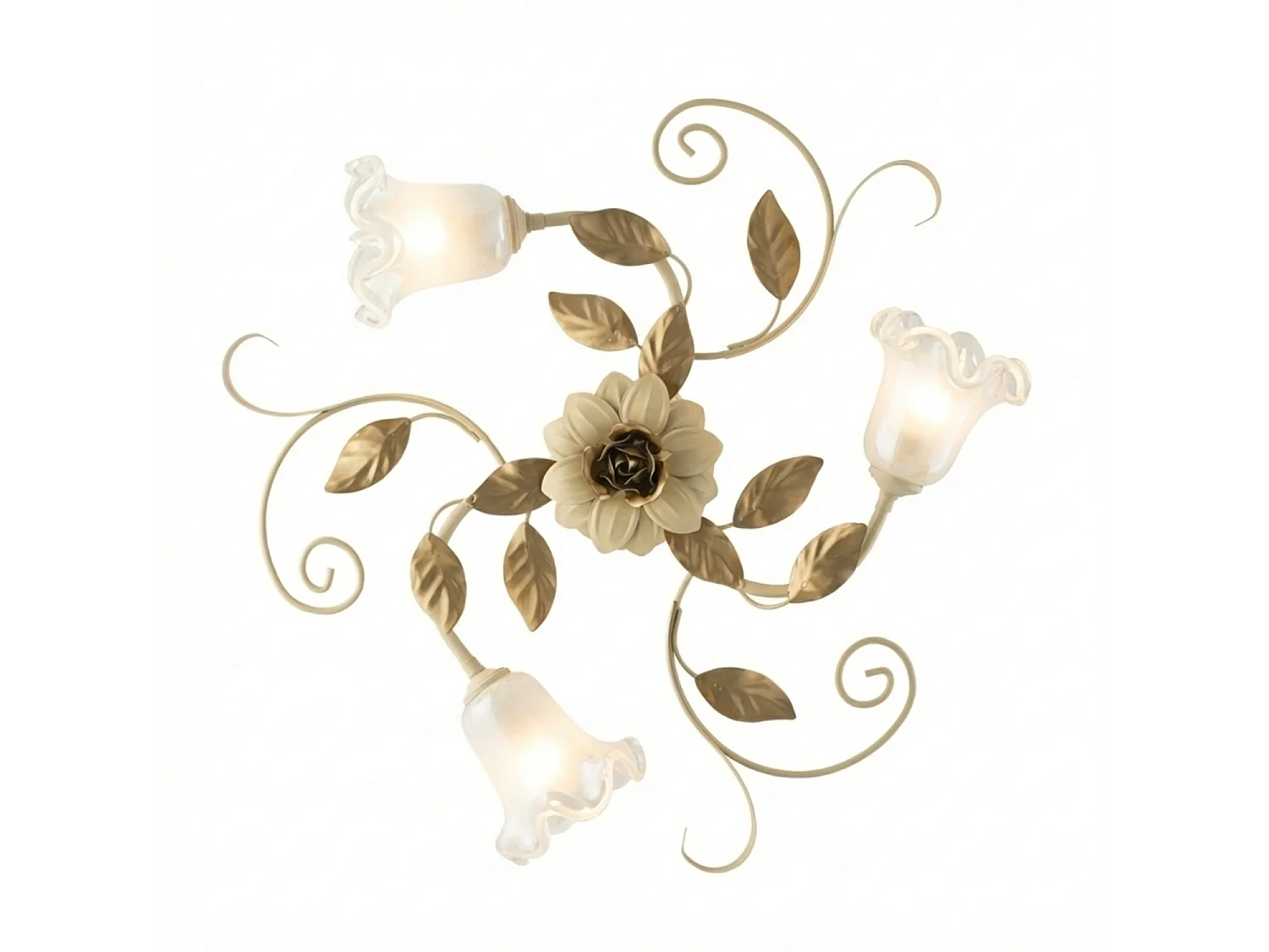 Cesto - Deckenleuchte aus elfenbeinfarben gebeiztem und lackiertem Eisen, 3 Lichter, H.17 - Ø56 - BL274-PL3-AV