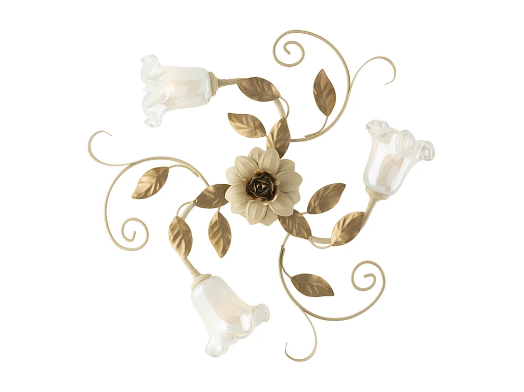 Cesto - Ivoor gebeitst gelakt ijzeren plafondlamp 3 lichts H.17 - Ø56 - BL274-PL3-AV