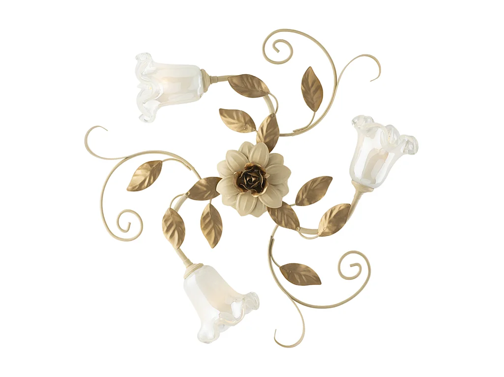 Cesto - Deckenleuchte aus elfenbeinfarben gebeiztem und lackiertem Eisen, 3 Lichter, H.17 - Ø56 - BL274-PL3-AV