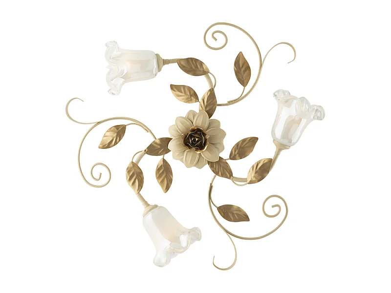 Cesto Plafonnier en fer laqué décapé ivoire 3 lumières H.17 d.56 BL274-PL3-AV