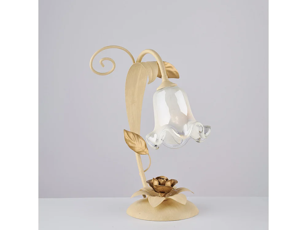 Cesto - Tischlampe aus elfenbeinfarben gebeiztem und lackiertem Eisen, 1 Licht H.34 - Ø25 - BL274-LT-AV