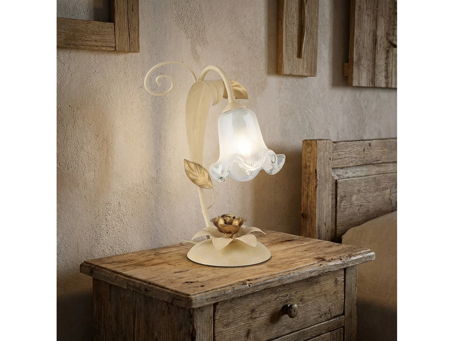 Lampa koszykowa z żelaza lakierowanego na kolor kości słoniowej, 1 lampa, H.34 Ø25 BL274-LT-AV