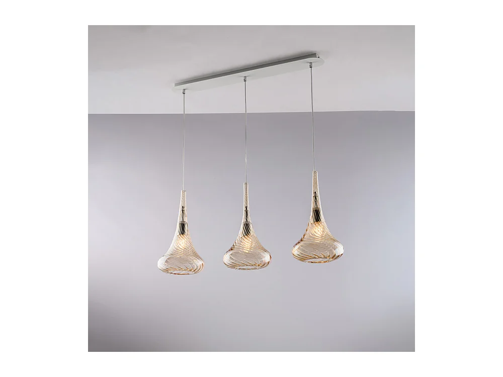 Nemesi Binario in ferro con vetri ambra pyrex 3 luci L.75 X 10 BL280-BIN3-AM