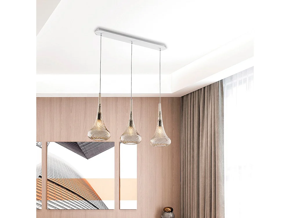 Nemesi Rail en fer avec verre pyrex ambré 3 lumières L.75 X 10 BL280-BIN3-AM