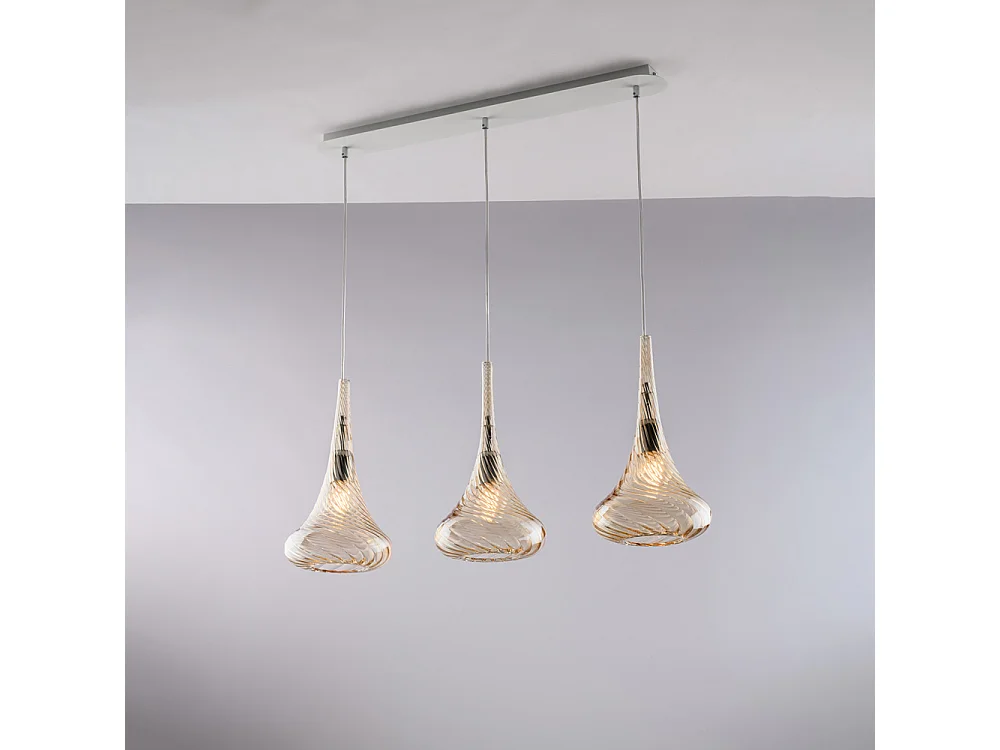 Nemesi Rail en fer avec verre pyrex ambré 3 lumières L.75 X 10 BL280-BIN3-AM