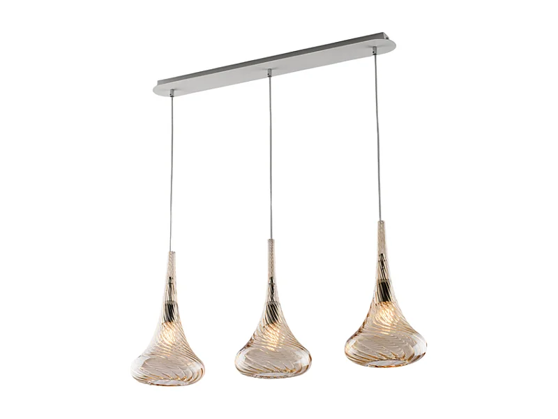 Nemesi Rail en fer avec verre pyrex ambré 3 lumières L.75 X 10 BL280-BIN3-AM