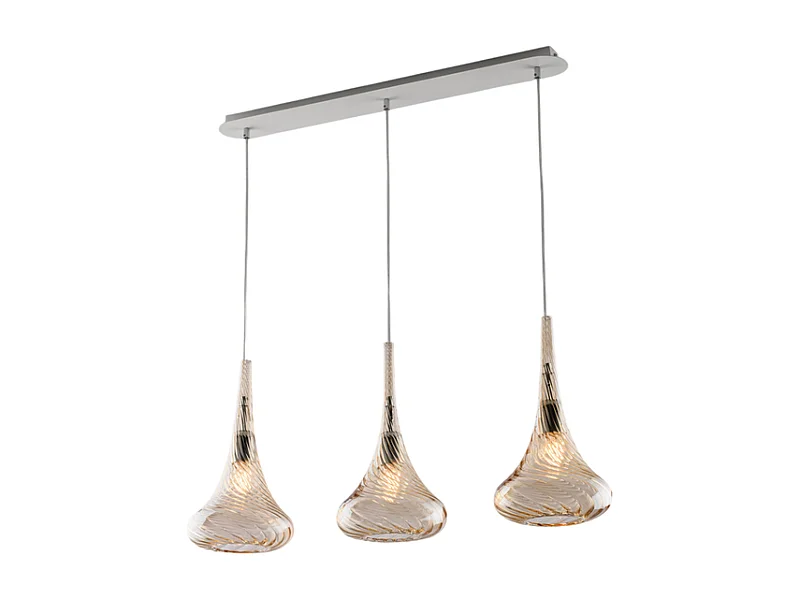 Bonetti Illumina -  Nemesi - Eisenschiene mit bernsteinfarbenem Pyrexglas, 3 Lichter, L.75 x 10 - BL280-BIN3-AM