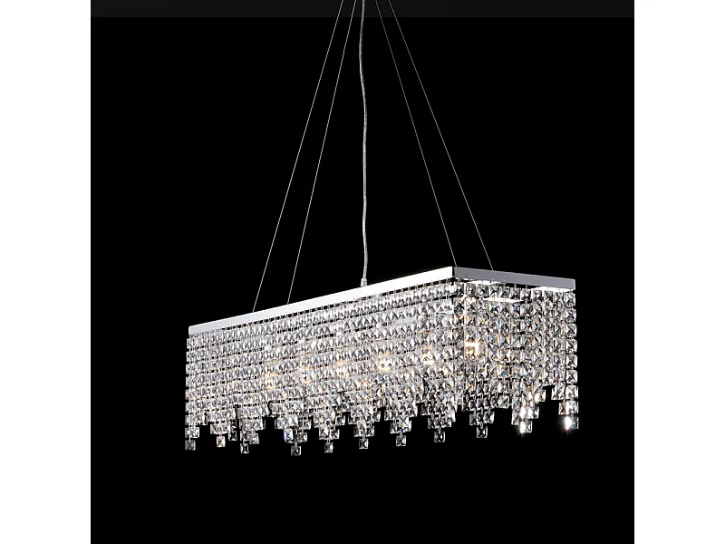 Penelope – Aufhängung aus Messing und verchromtem Eisen, 6 Lichter mit Strasssteinen, L. 107 x 30 – BL31-6-CR