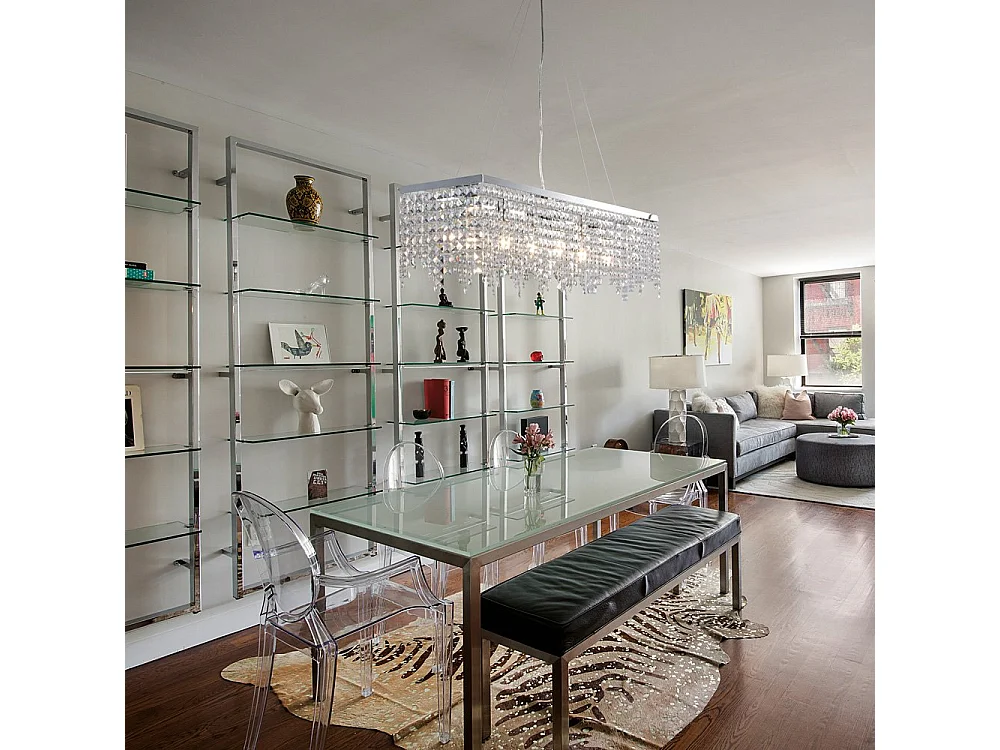 Penelope Lampa wisząca z mosiądzu i chromowanego żelaza 6 świateł z kryształkami dł. 107 X 30 BL31-6-CR