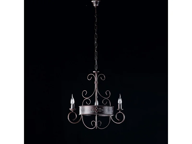 Lámpara de araña Baltimora en hierro lacado negro y óxido 3 luces 113 Ø54 BL183-3-RG