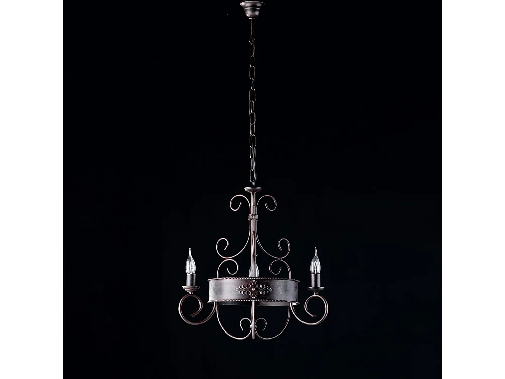 Baltimore Lustre en fer laqué noir et rouille 3 lumières 113 d.54 BL183-3-RG