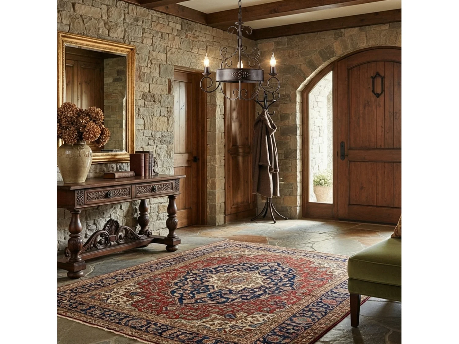 Bonetti Illumina -  Baltimore - Kronleuchter aus schwarz und rostlackiertem Eisen, 3 Lichter 113 - Ø54 - BL183-3-RG