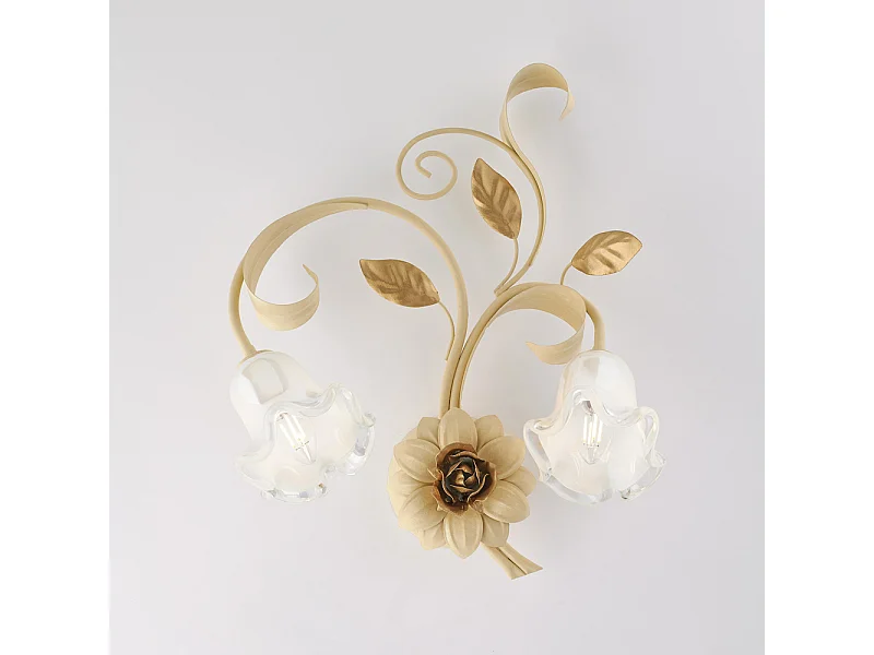 Cesto Applique en fer laqué décapé ivoire 2 lumières .42 P.20 BL274-AP2-AV