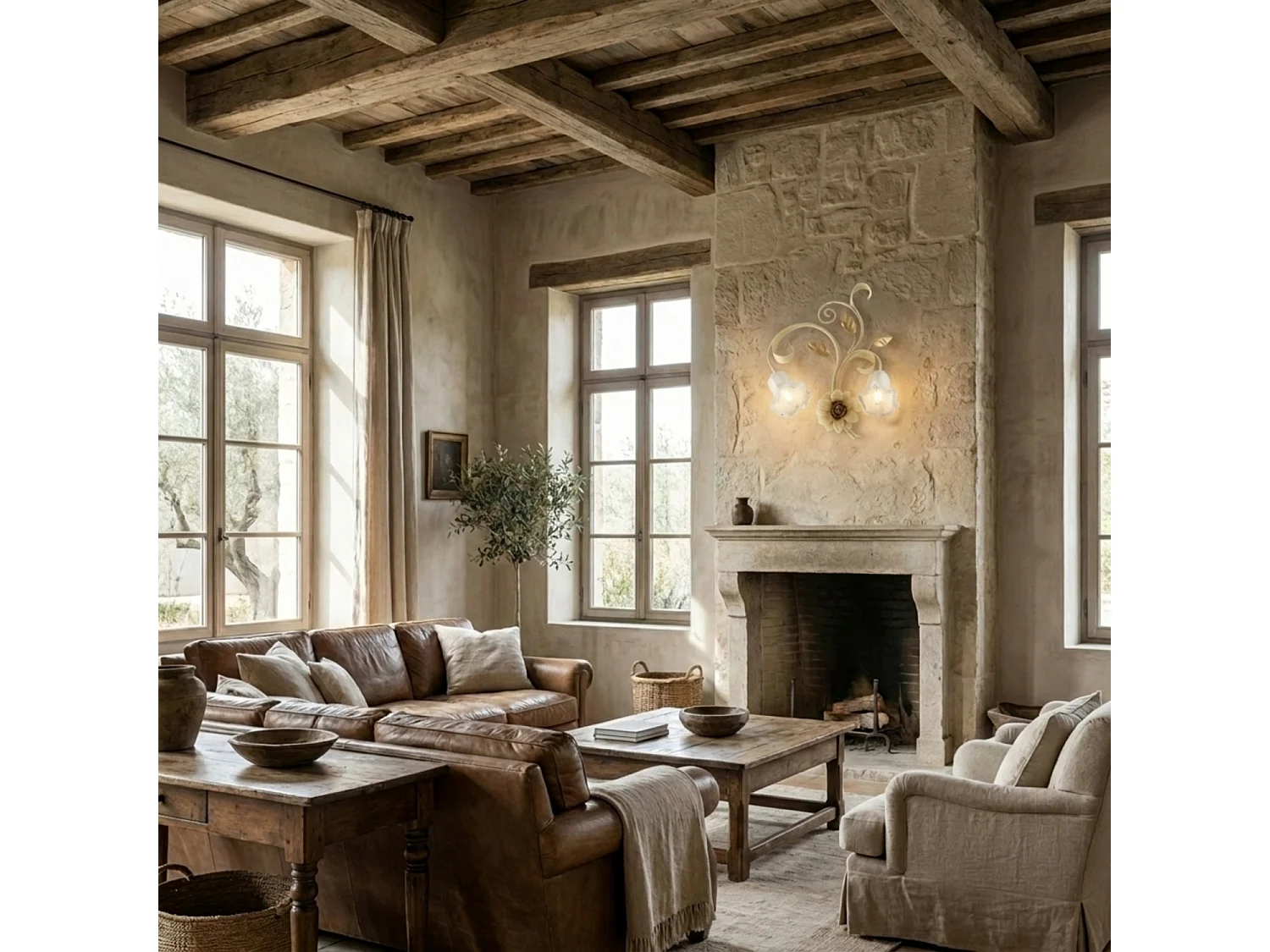 Cesto - Wandleuchte aus elfenbeinfarbenem, decape-lackiertem Eisen, 2 Lichter .42 - P.20 - BL274-AP2-AV