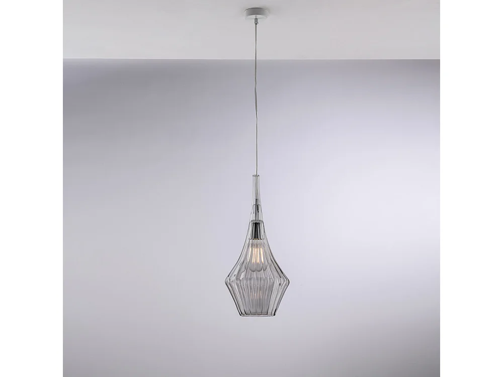 Zeus - IJzeren ophanging met grijs pyrex glas 1 lichts 150 - Ø20 - BL270-S1-GR