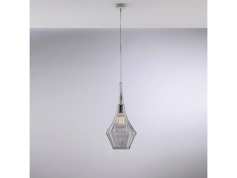 Zeus - IJzeren ophanging met grijs pyrex glas 1 lichts 150 - Ø20 - BL270-S1-GR