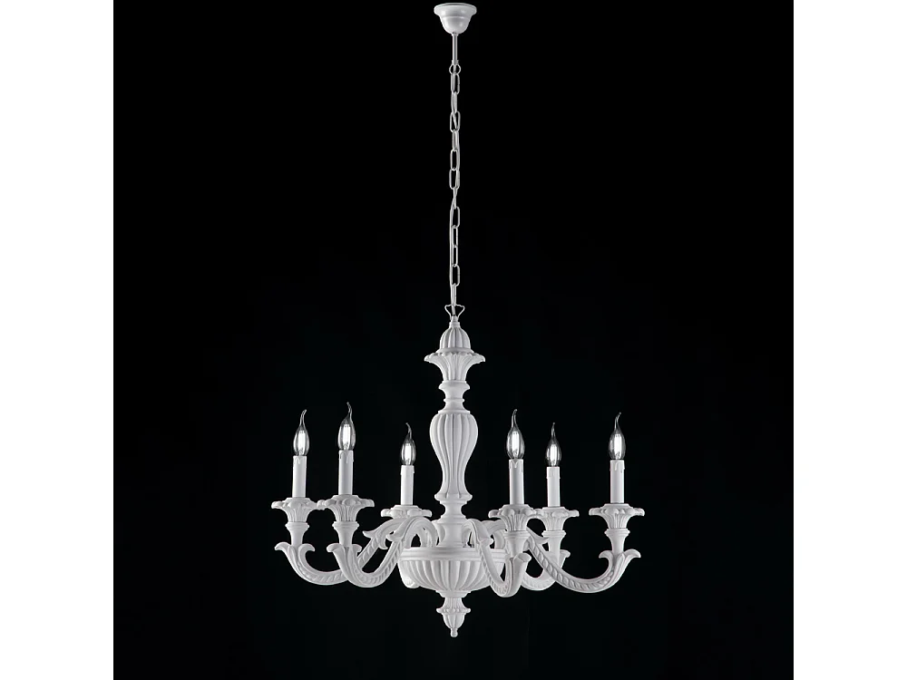 Leonardo - Lustre de madeira branco gasto 6 luzes 130 - Ø74 - BL180-6-BCO