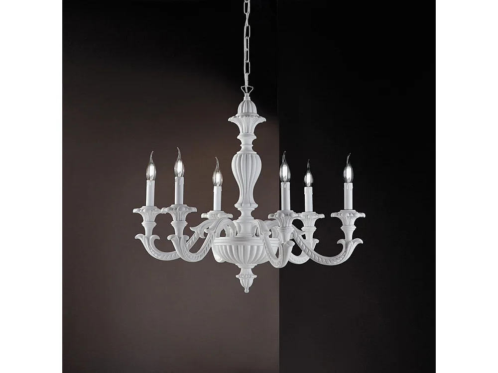 Leonardo - Lustre de madeira branco gasto 6 luzes 130 - Ø74 - BL180-6-BCO