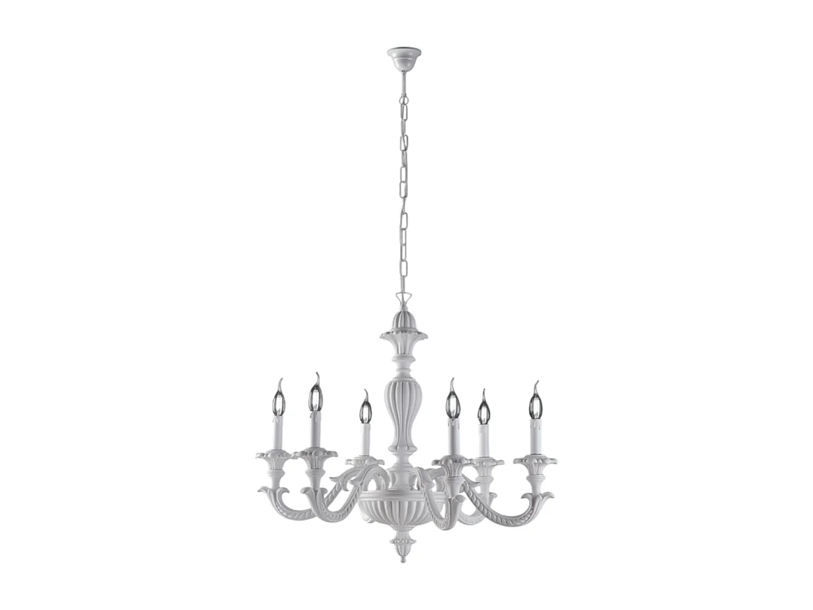 Leonardo - Lustre de madeira branco gasto 6 luzes 130 - Ø74 - BL180-6-BCO