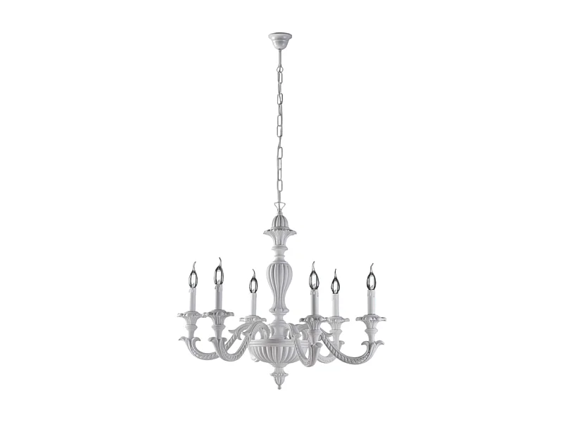 Leonardo - Shabby witte houten kroonluchter 6 lichts 130 - Ø74 - BL180-6-BCO