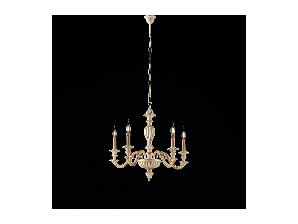 Leonardo Lustre en bois ivoire et feuille d'or 5 lumières 117 d.53 BL180-5-AV