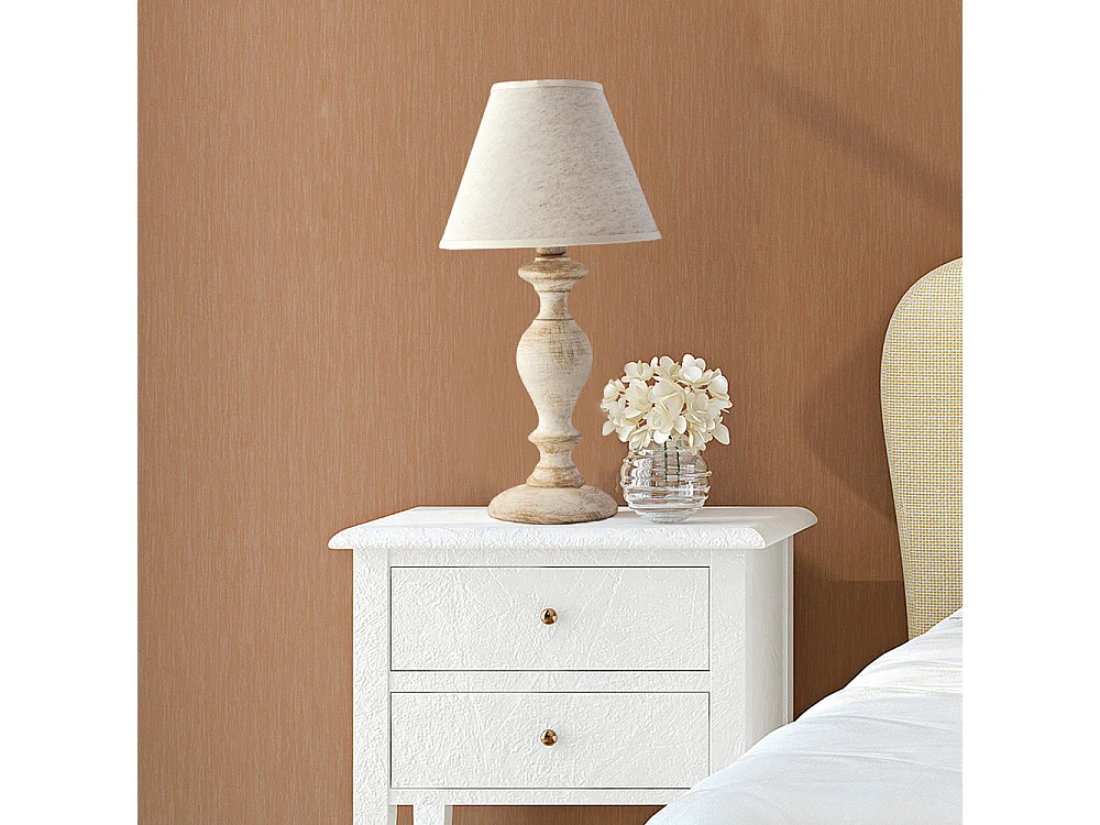 Cascina Lampe de table en bois blanc et gris tourterelle 1 abat-jour dm.20 H.39 d.20 BL265-LT-BT