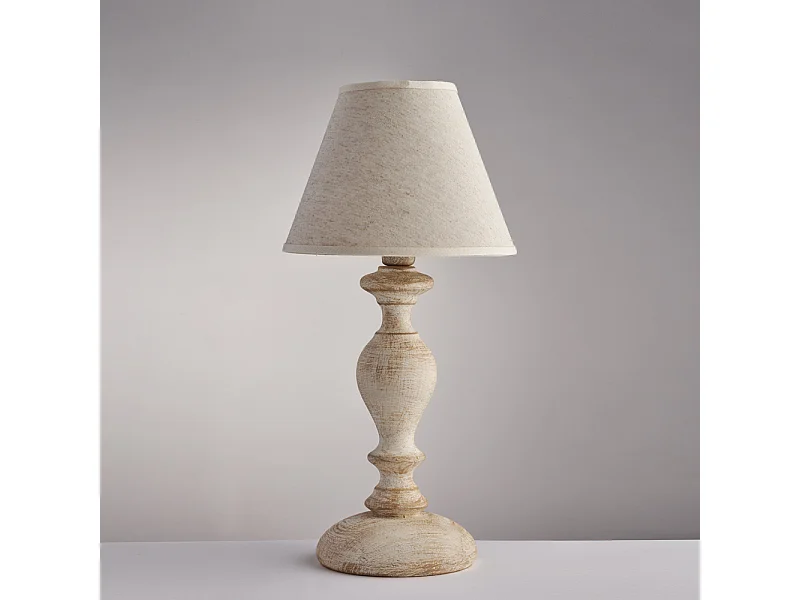 Cascina Lampe de table en bois blanc et gris tourterelle 1 abat-jour dm.20 H.39 d.20 BL265-LT-BT