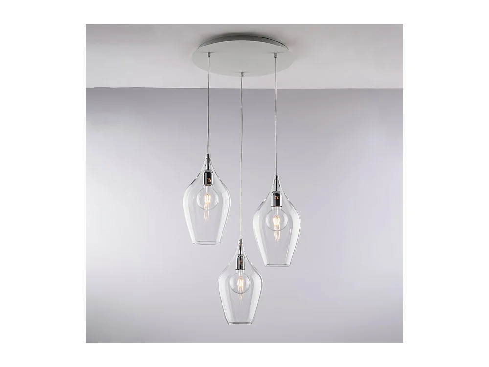 Ares Sospensione in ferro con vetri trasparente pyrex 3 luci 141 Ø50 BL273-S3-TR