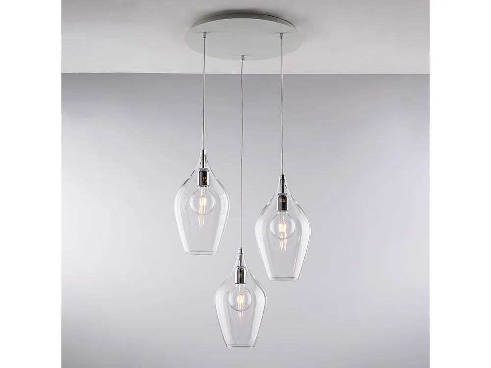 Ares Suspension en fer et verre pyrex transparent 3 lumières 141 d.50 BL273-S3-TR