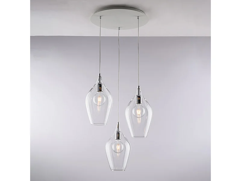 Ares Suspension en fer et verre pyrex transparent 3 lumières 141 d.50 BL273-S3-TR