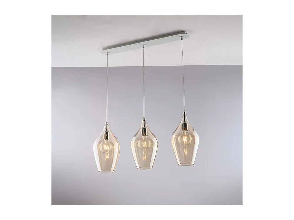 Ares Binario in ferro con vetri ambra pyrex 3 luci L.75 X 10 BL273-BIN3-AM