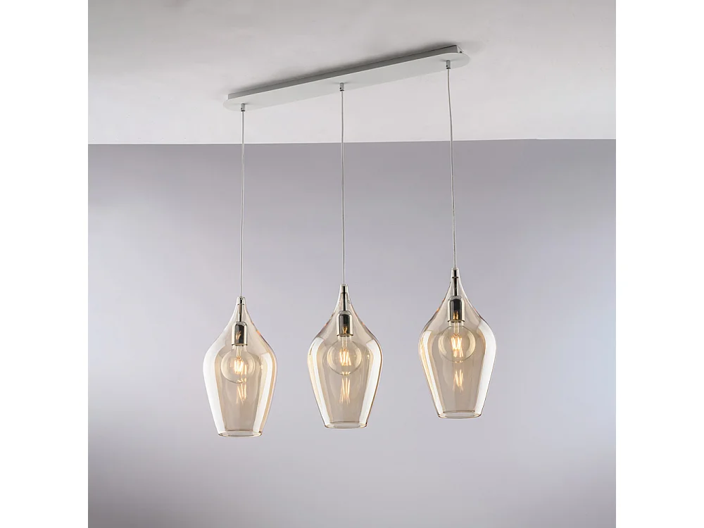 Ares Rail en fer avec verre pyrex ambré 3 lumières L.75 X 10 BL273-BIN3-AM