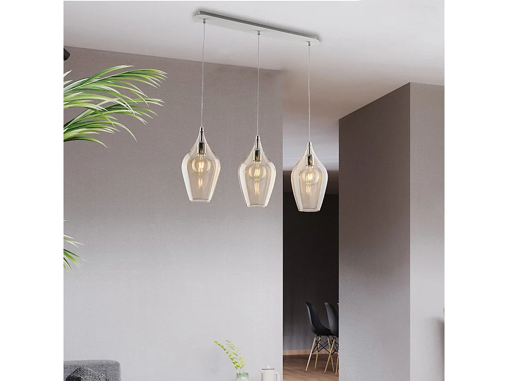 Ares Rail en fer avec verre pyrex ambré 3 lumières L.75 X 10 BL273-BIN3-AM