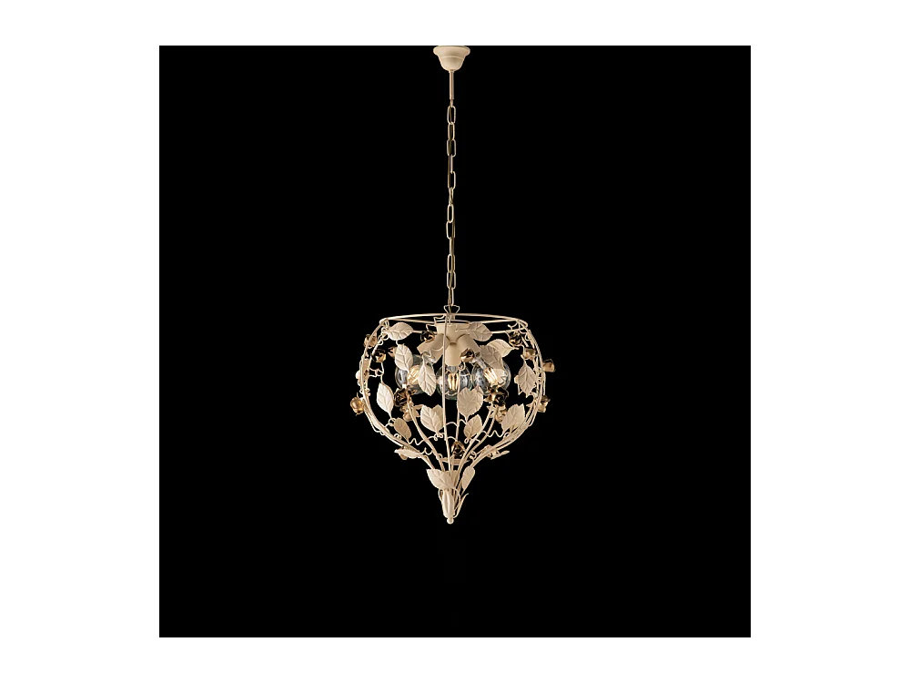 Bella Lustre en fer laqué décapé ivoire 3 lumières 113 d.49 BL196-3-AV