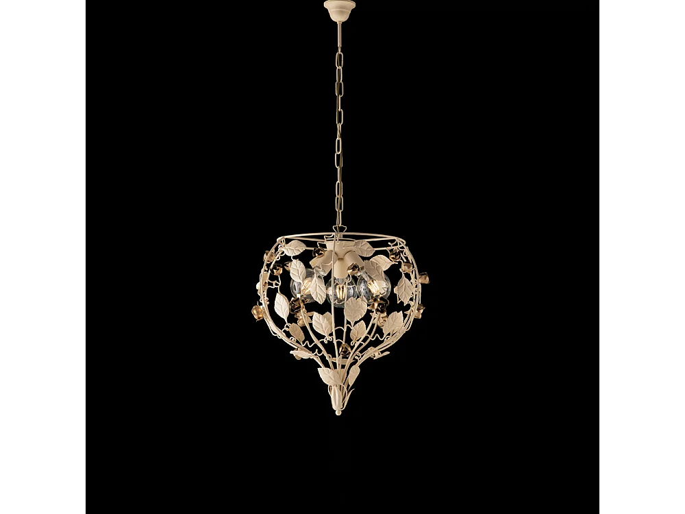 Bella Lustre en fer laqué décapé ivoire 3 lumières 113 d.49 BL196-3-AV