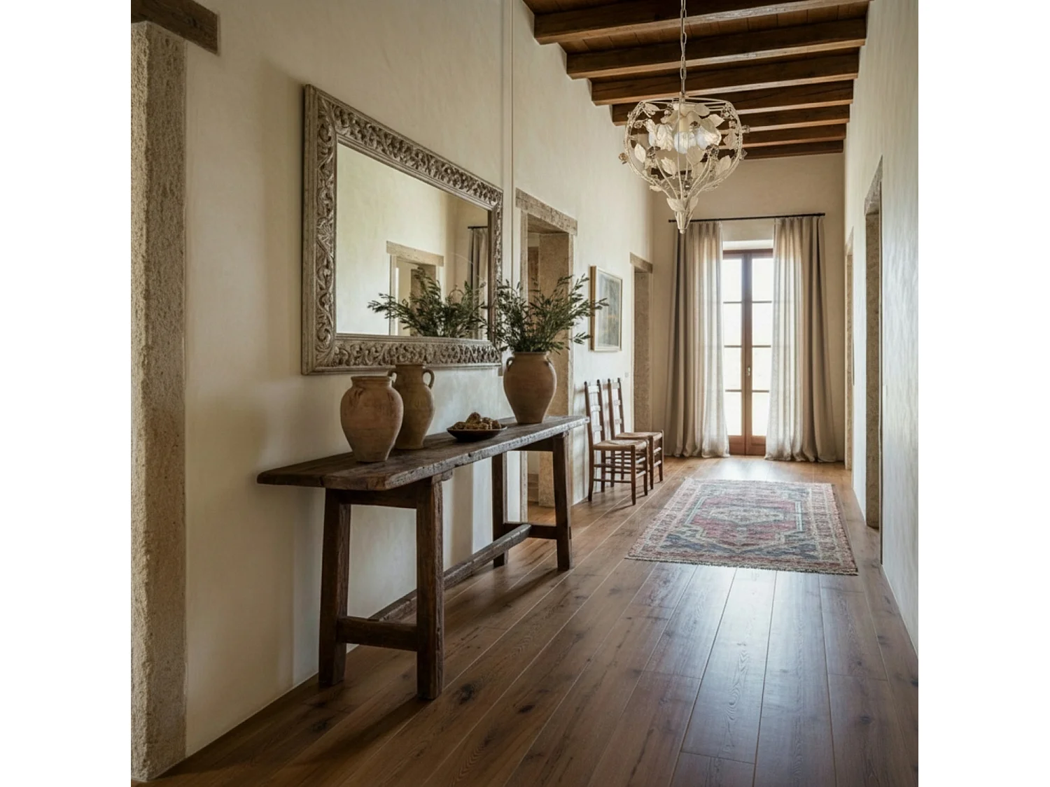 Bella Lustre en fer laqué décapé ivoire 3 lumières 113 d.49 BL196-3-AV