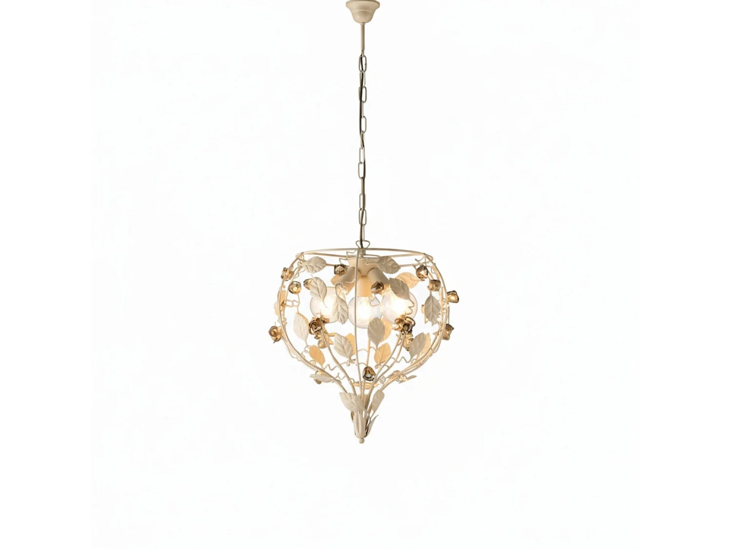 Piękny, lakierowany na kolor kości słoniowej, żelazny żyrandol z 3 lampami, 113 x 49 cm, BL196-3-AV