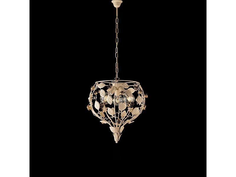 Bella Lustre en fer laqué décapé ivoire 3 lumières 113 d.49 BL196-3-AV