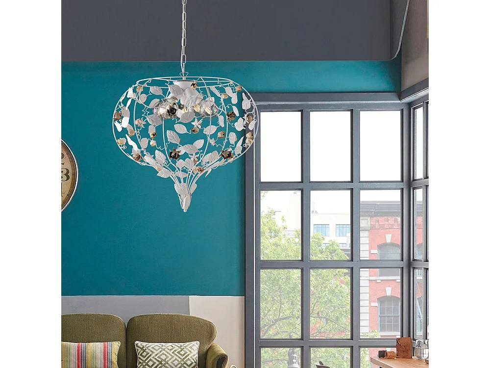 Bella Lustre Shabby en fer laqué blanc 5 lumières 125 d.68 BL196-5-BCO