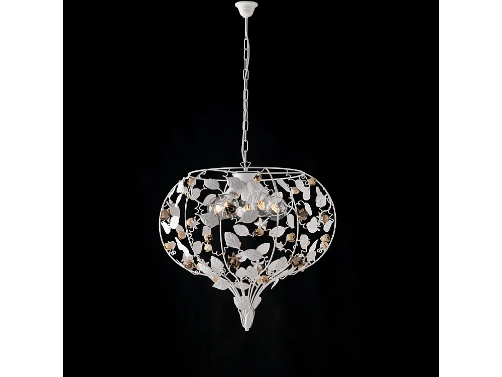 Bonetti Illumina -  Bella - Shabby-Kronleuchter aus weiß lackiertem Eisen, 5 Lichter, 125 - Ø68 - BL196-5-BCO