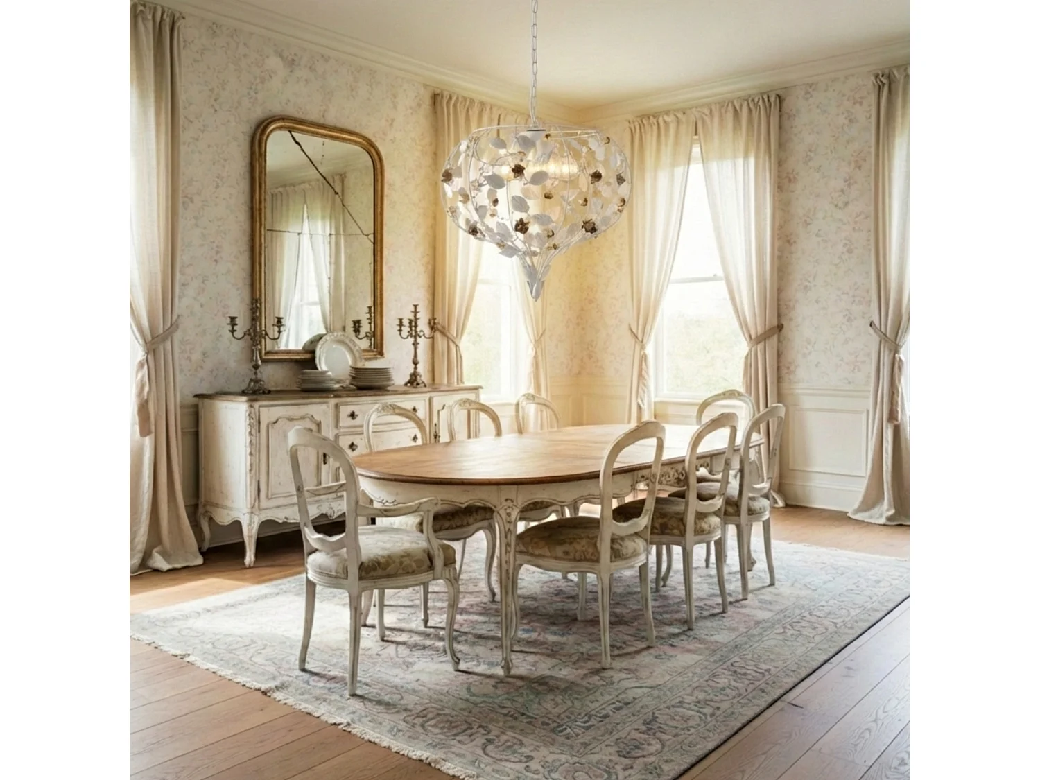 Bonetti Illumina -  Bella - Shabby-Kronleuchter aus weiß lackiertem Eisen, 5 Lichter, 125 - Ø68 - BL196-5-BCO