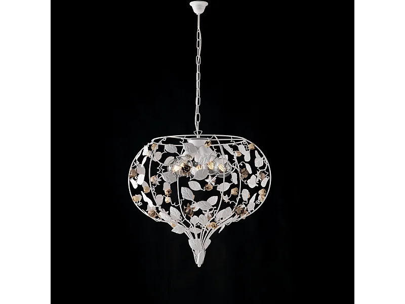 Bella - Shabby wit gelakte ijzeren kroonluchter 5 lichts 125 - Ø68 - BL196-5-BCO